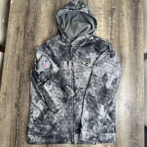 Reebok NFL Baltimore Ravens Football On Field Gray Full Zip Hoodie